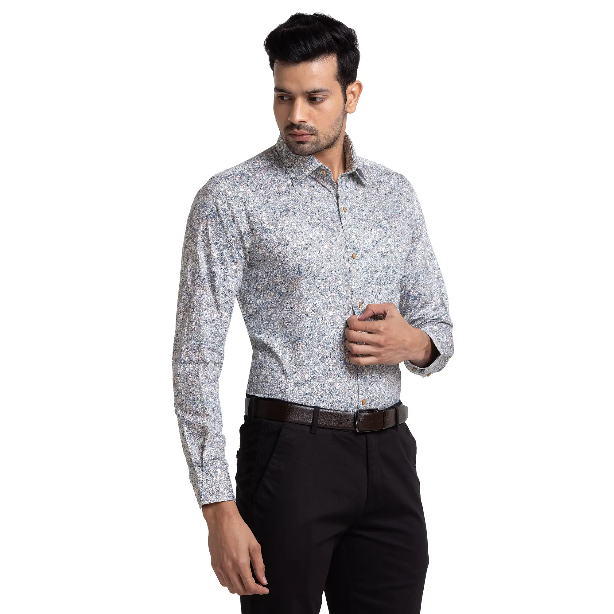 Men Blue Slim Fit Print Cotton Half Sleeve Shirts - Image 2