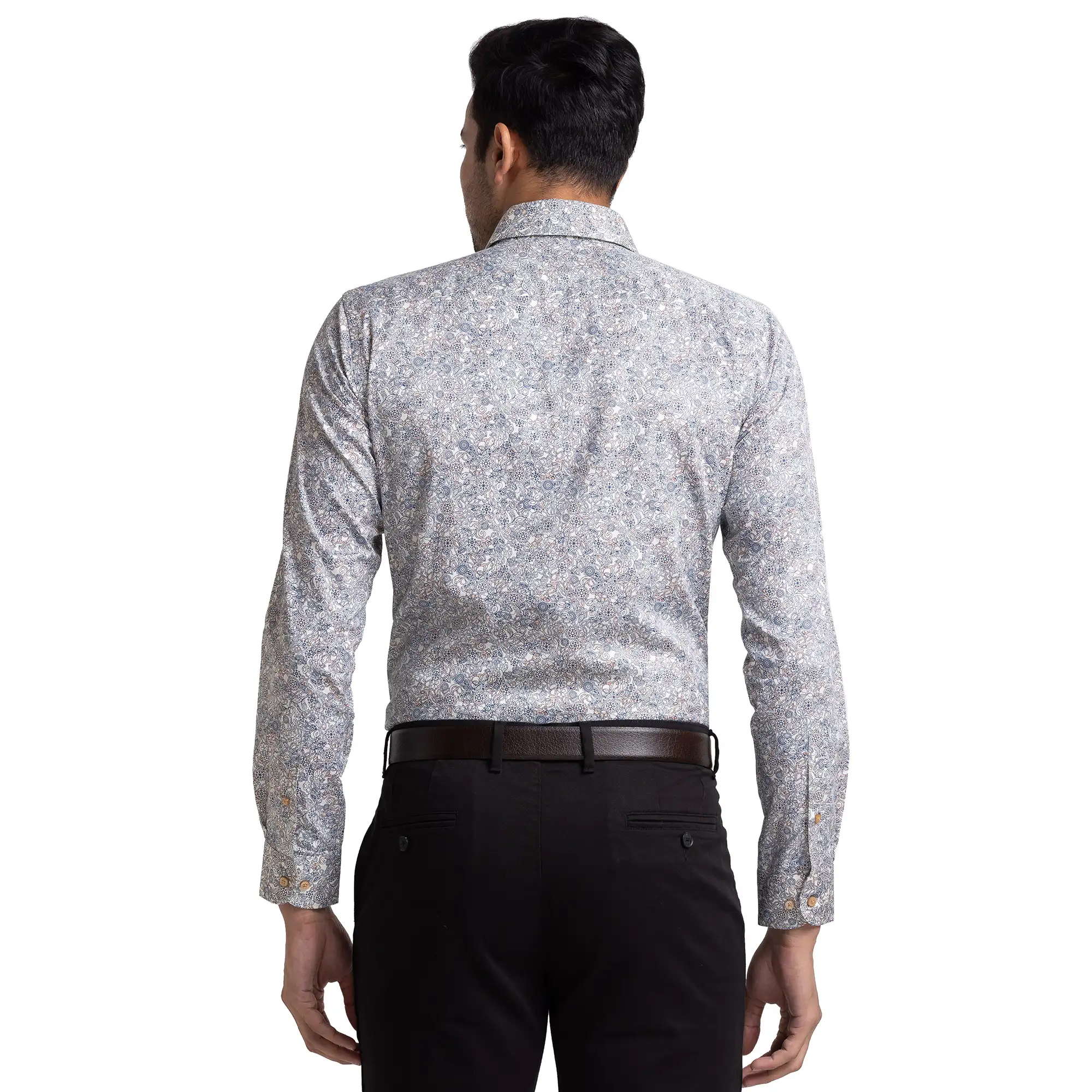 Men Blue Slim Fit Print Cotton Half Sleeve Shirts - Image 4