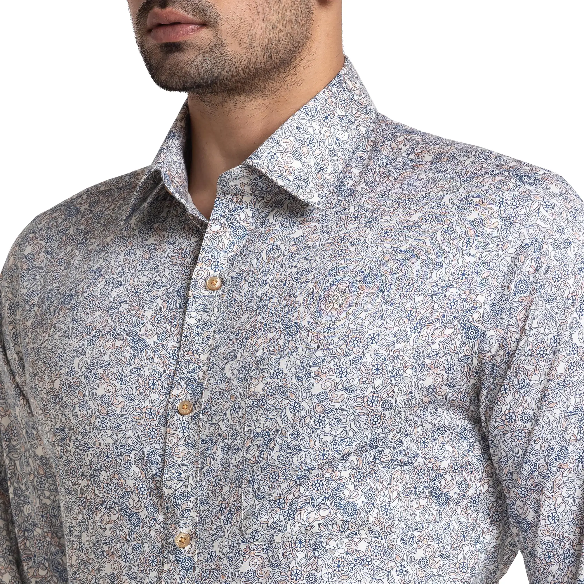 Men Blue Slim Fit Print Cotton Half Sleeve Shirts - Image 6