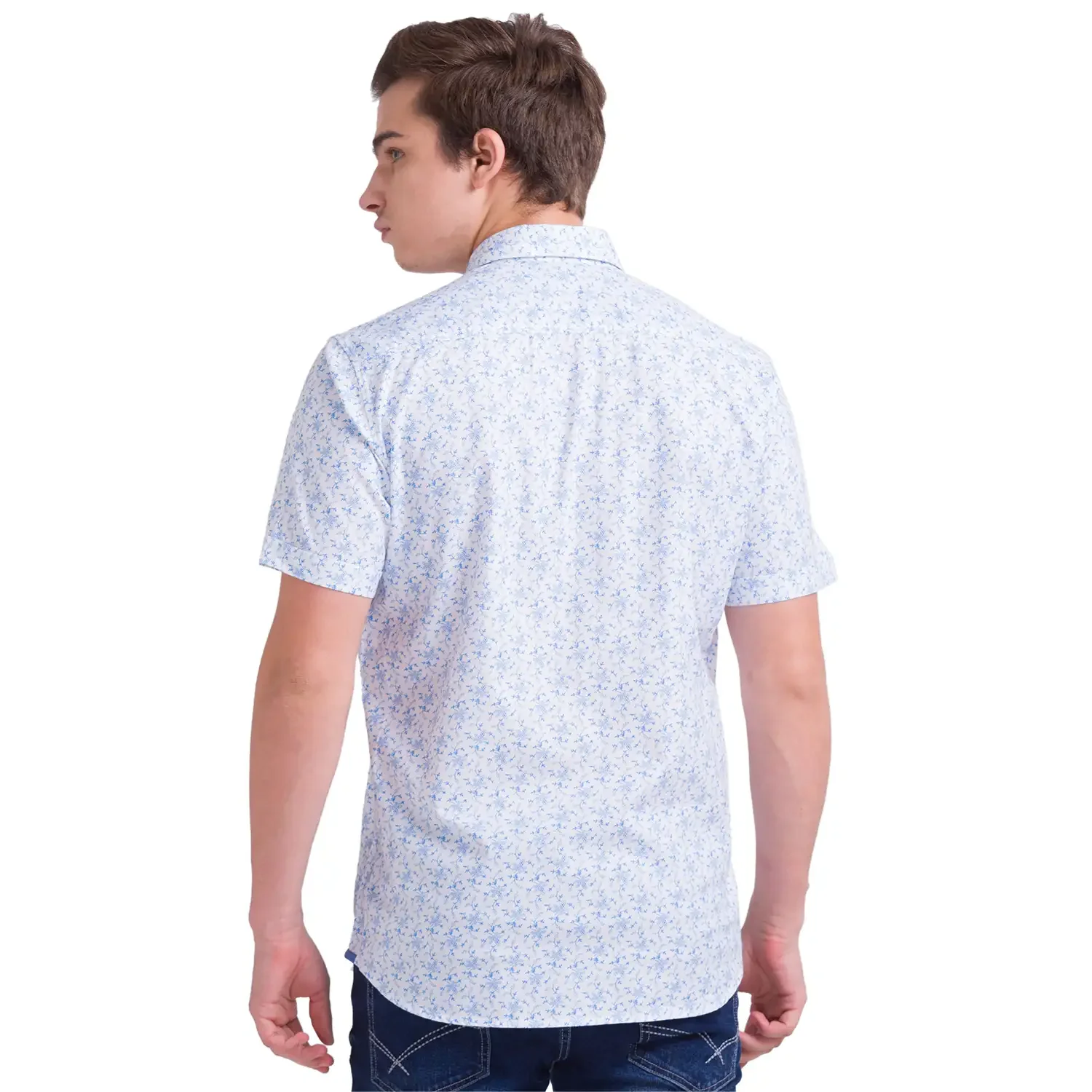 Men Blue Slim Fit Print Cotton Half Sleeve Shirts - Image 4