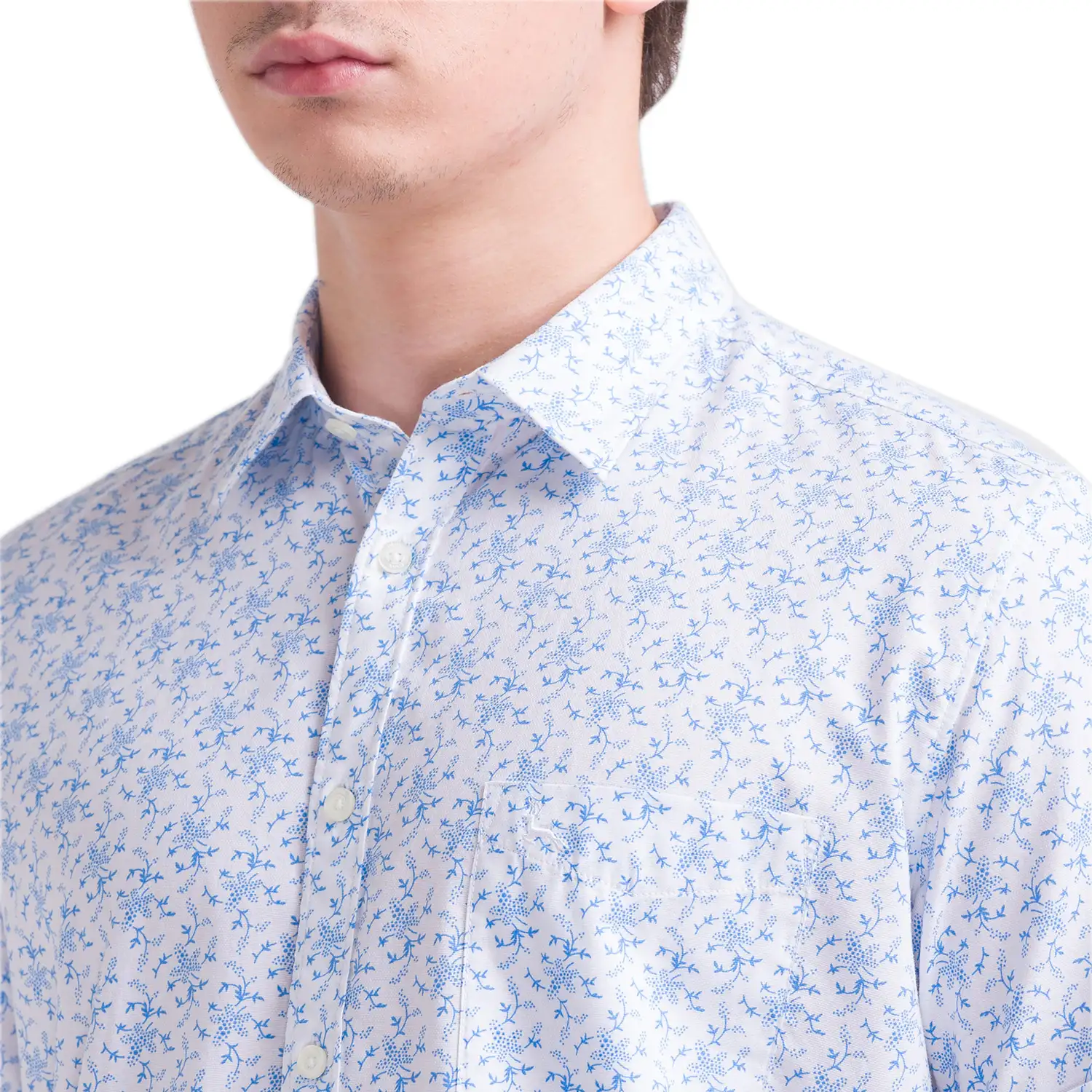 Men Blue Slim Fit Print Cotton Half Sleeve Shirts - Image 6