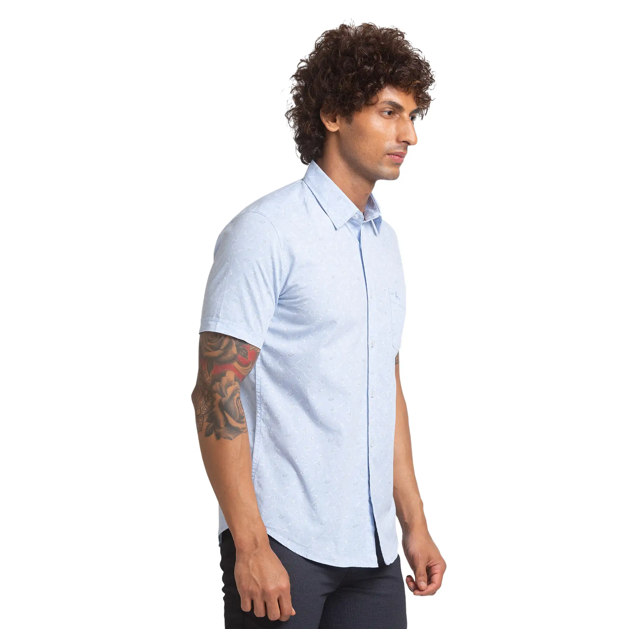 Parx Men Blue Slim Fit Printed Cotton Half Sleeve Shirts - Image 2
