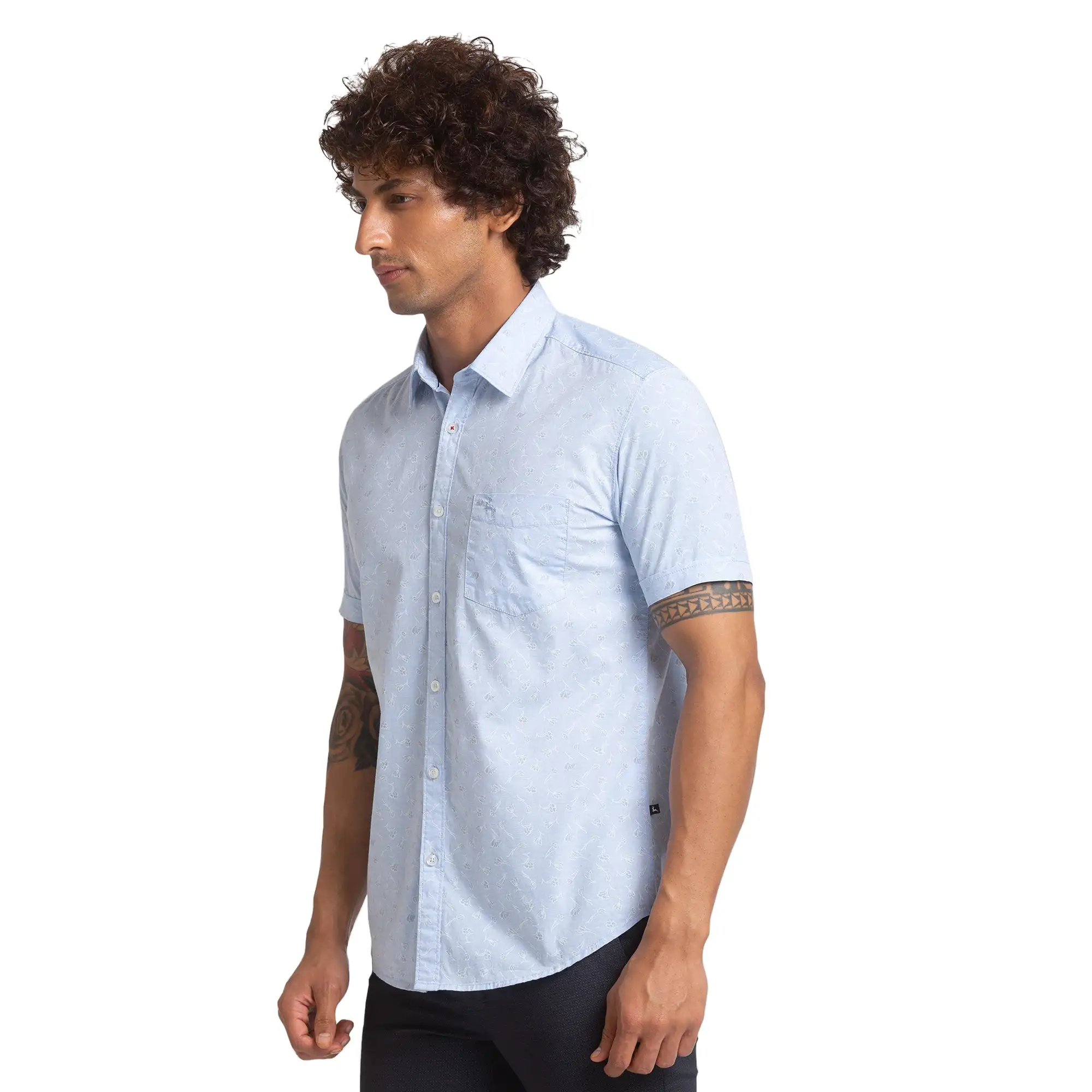 Parx Men Blue Slim Fit Printed Cotton Half Sleeve Shirts - Image 3
