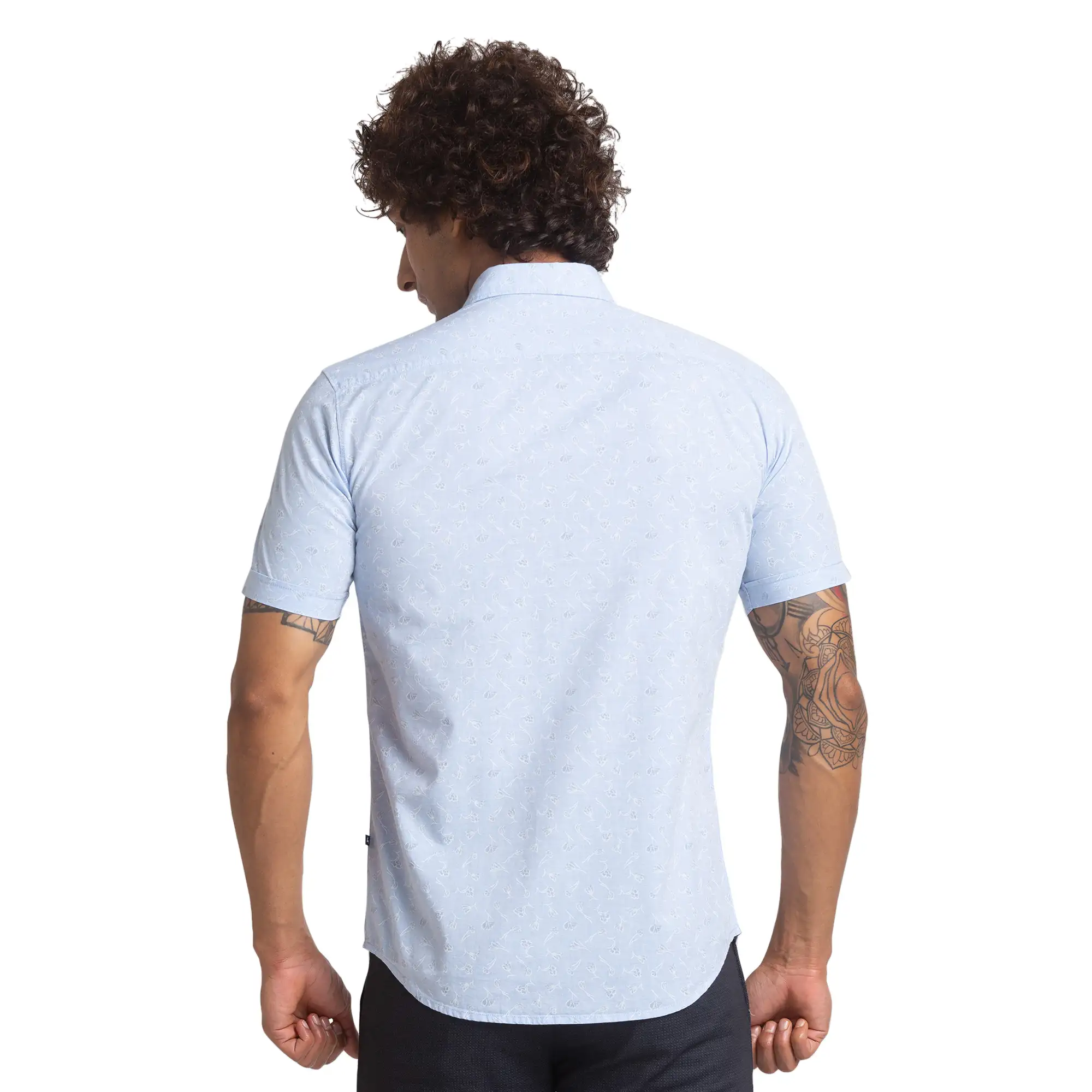 Parx Men Blue Slim Fit Printed Cotton Half Sleeve Shirts - Image 4