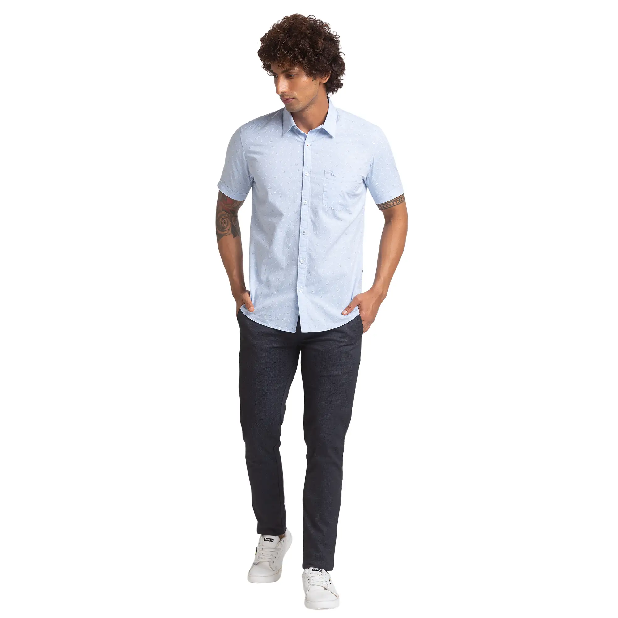 Parx Men Blue Slim Fit Printed Cotton Half Sleeve Shirts - Image 5