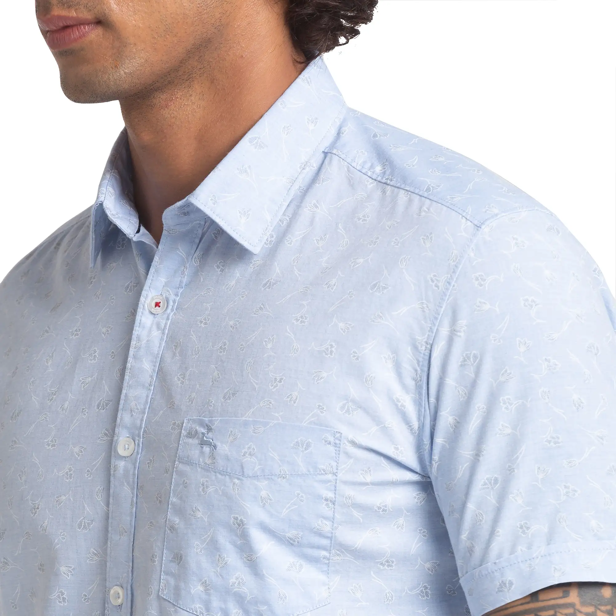 Parx Men Blue Slim Fit Printed Cotton Half Sleeve Shirts - Image 6
