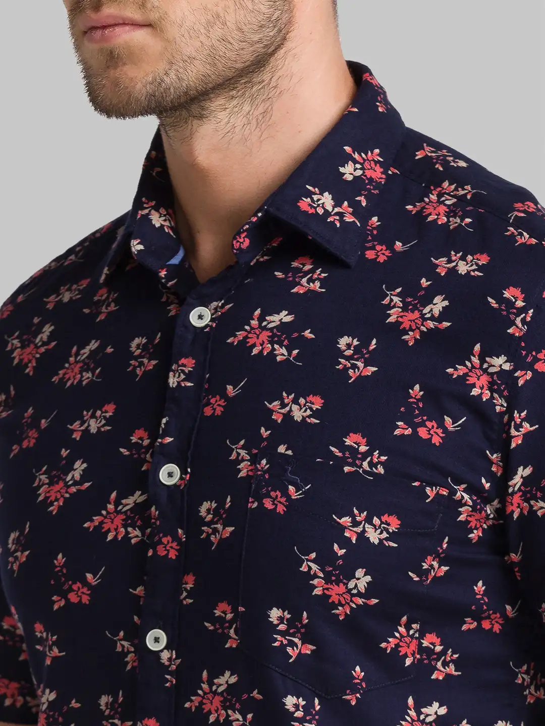 Men Blue Slim Fit Print Cotton Half Sleeve Shirts - Image 6