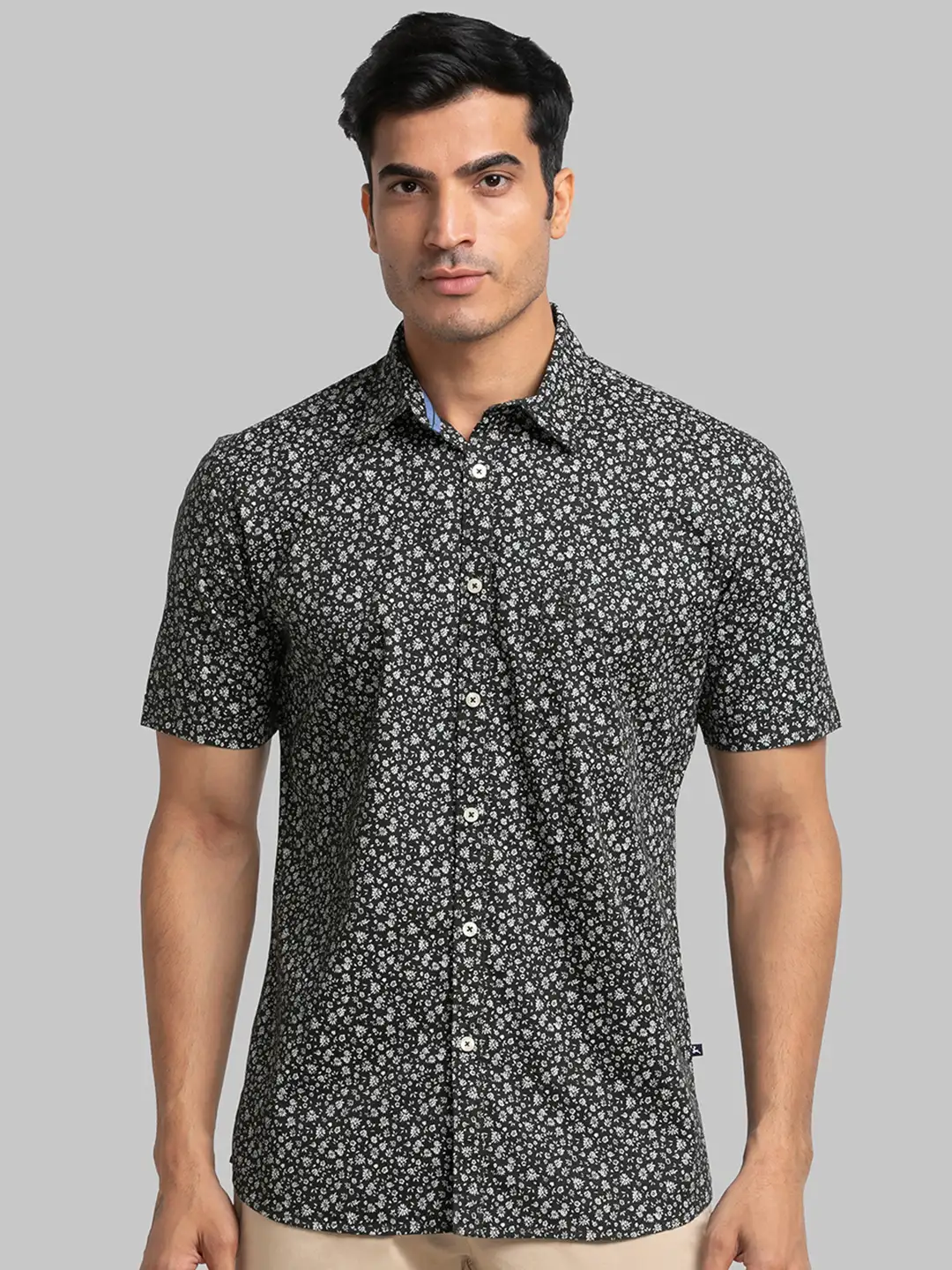 Men Blue Slim Fit Print Cotton Half Sleeve Shirts