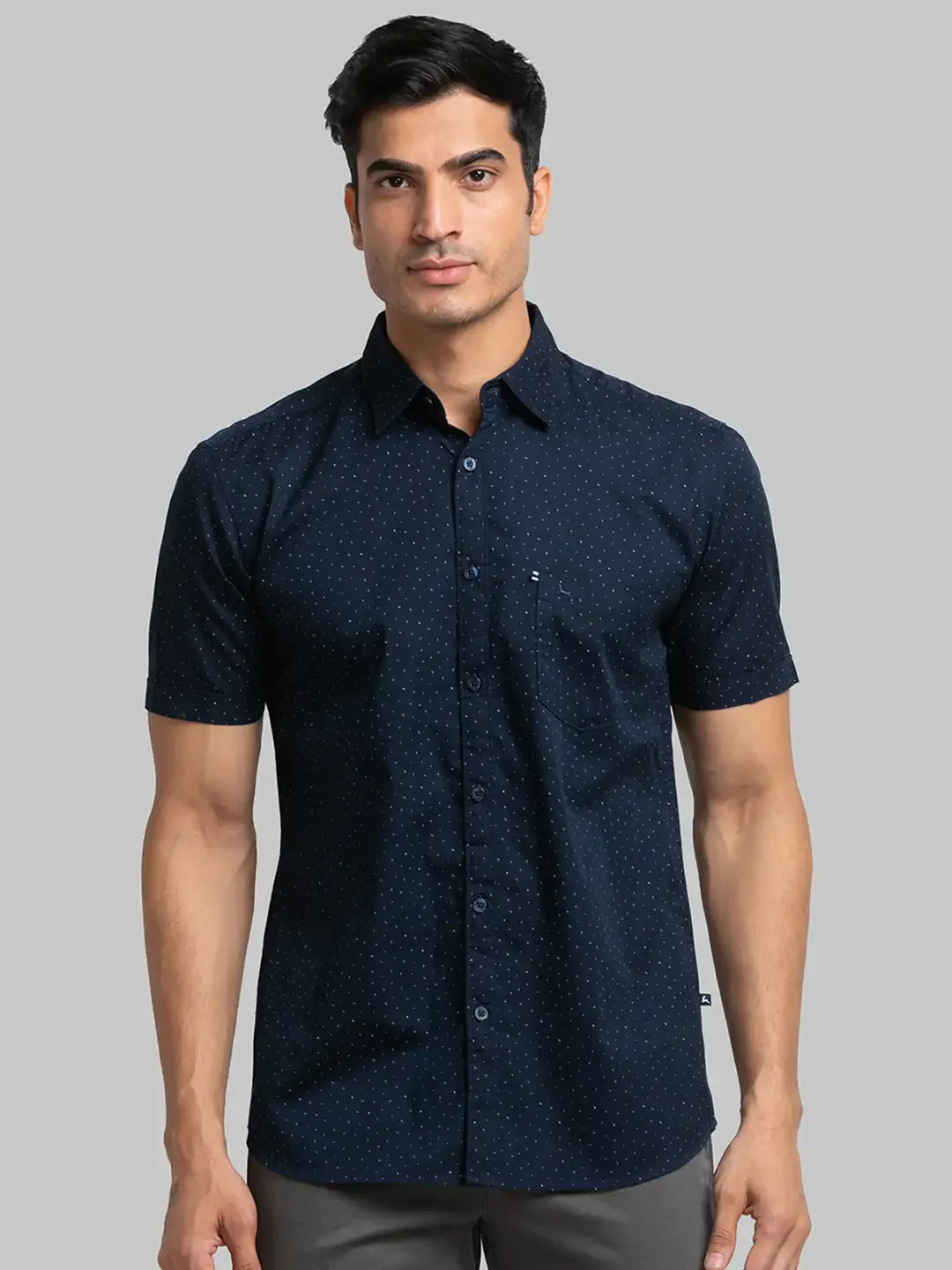 Men Blue Slim Fit Print Cotton Half Sleeve Shirts