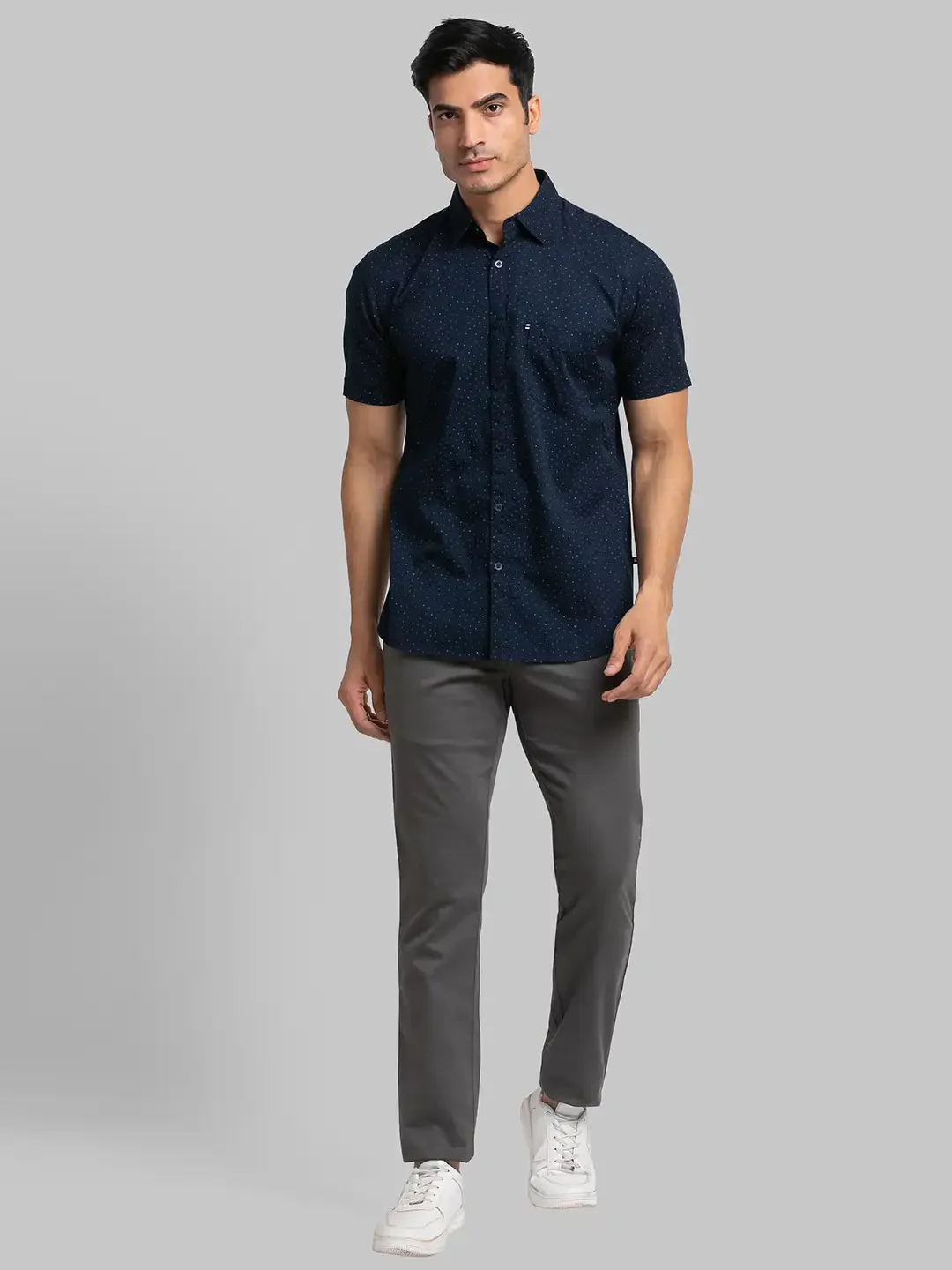 Men Blue Slim Fit Print Cotton Half Sleeve Shirts - Image 5