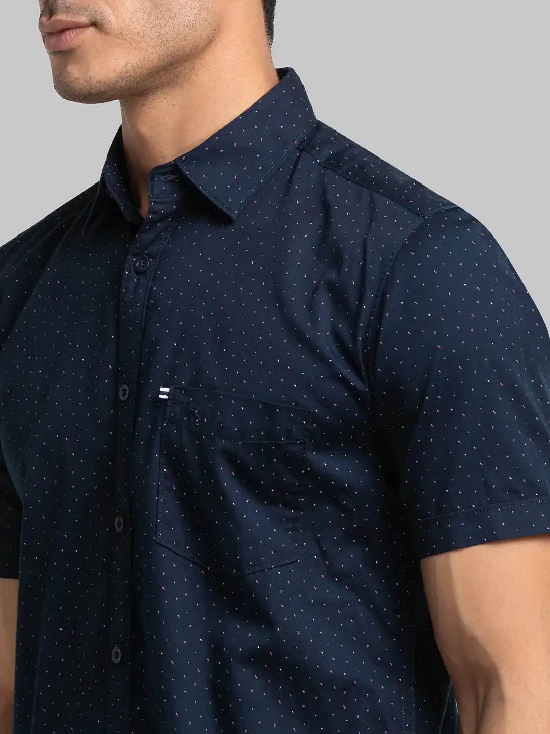 Men Blue Slim Fit Print Cotton Half Sleeve Shirts - Image 6
