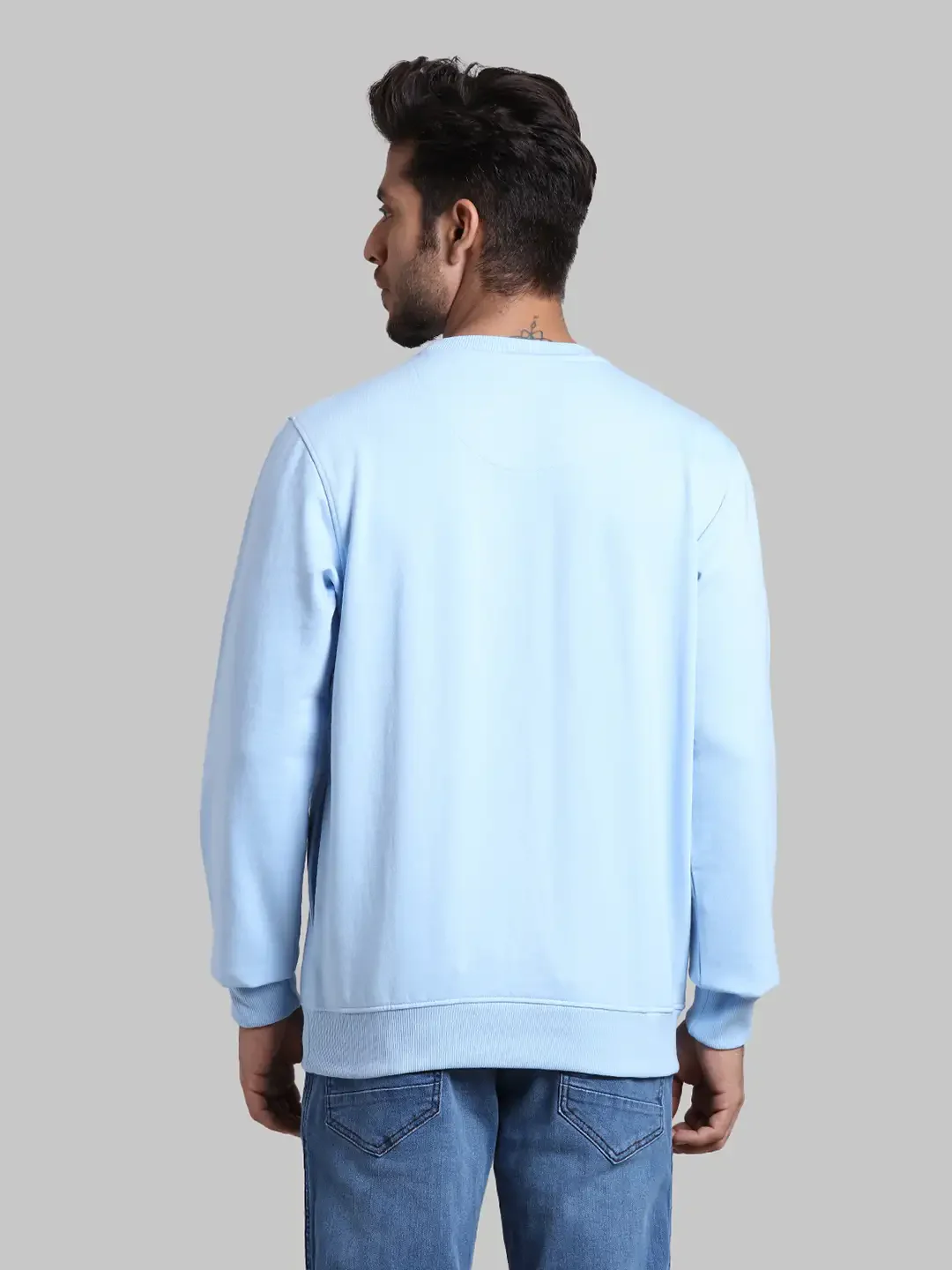Men Blue Slim Fit Print Cotton Polyester Blend Round Collar Sweatshirts - Image 4