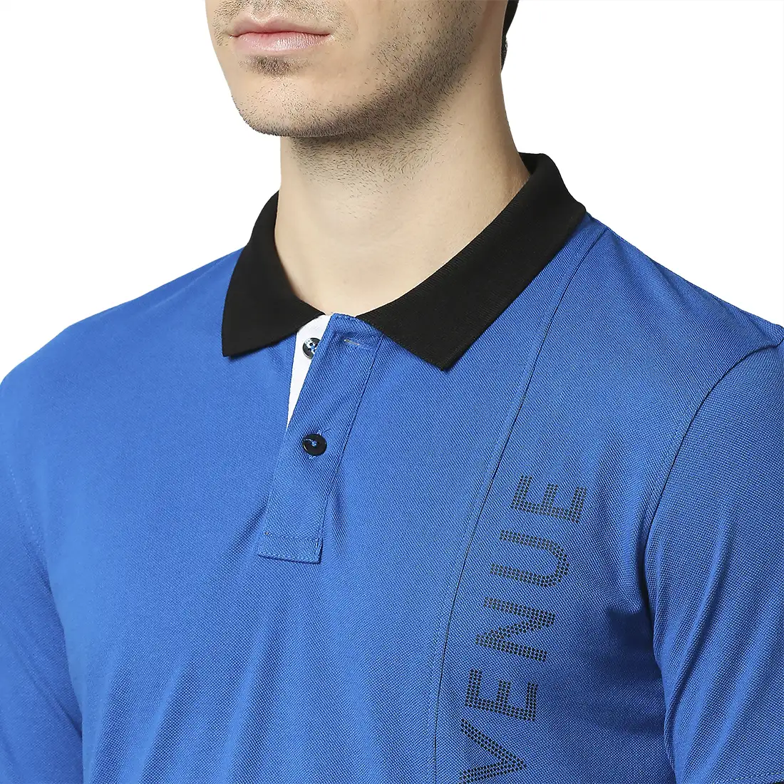 Men Blue Slim Fit Print Cotton Polyester Blend Round Neck Collar Polo T-Shirt - Image 6