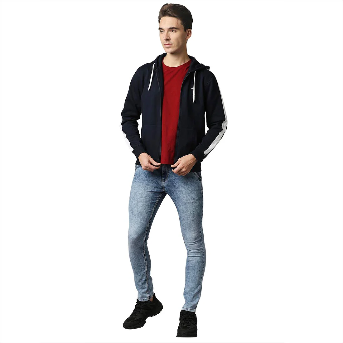 Men Blue Slim Fit Print Cotton Polyester Blend Sweatshirts - Image 5
