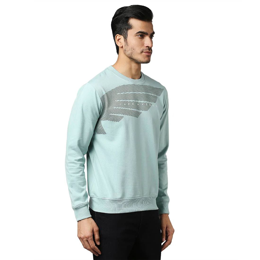 Men Blue Slim Fit Print Cotton Polyster Blend Round Collar Sweatshirts - Image 2