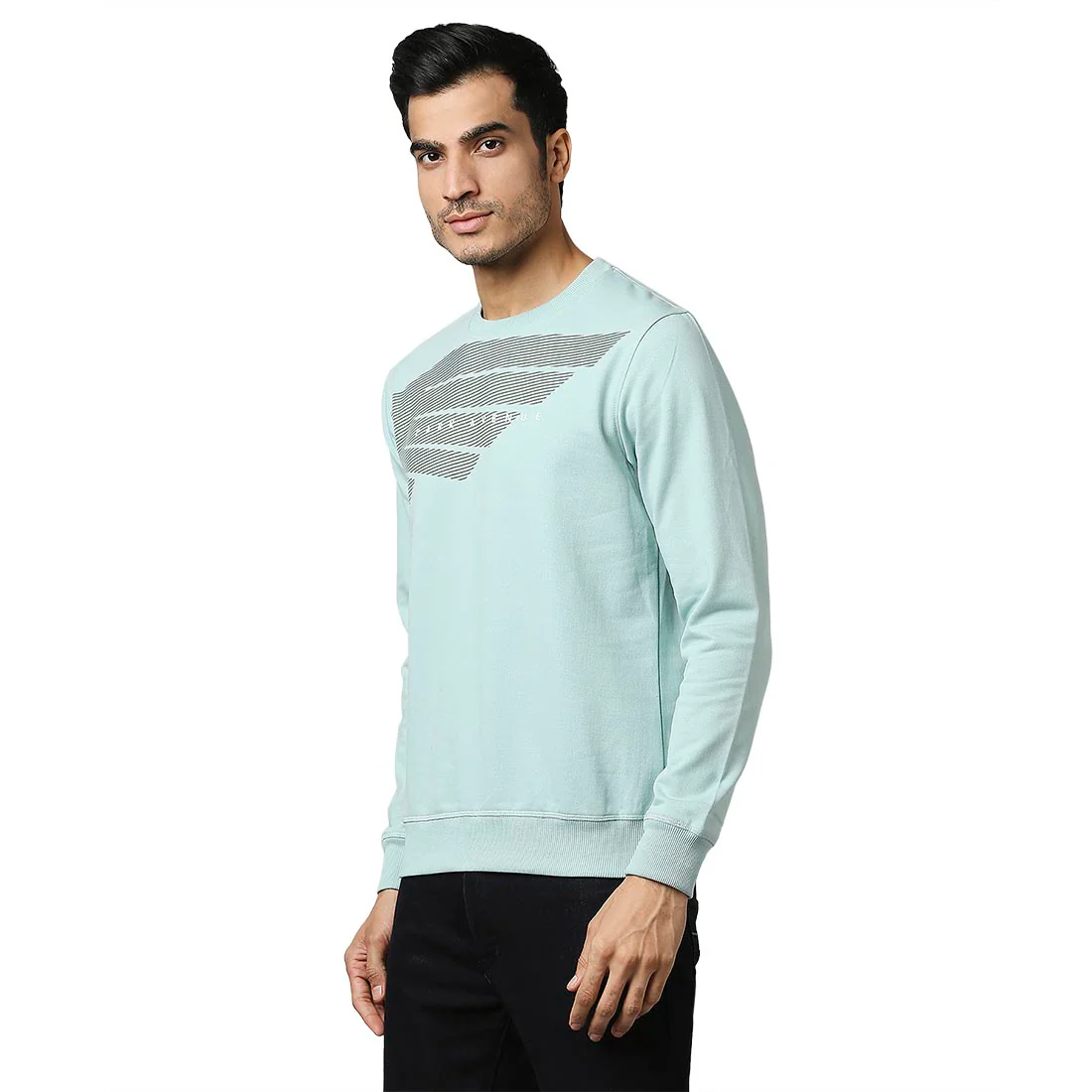 Men Blue Slim Fit Print Cotton Polyster Blend Round Collar Sweatshirts - Image 3