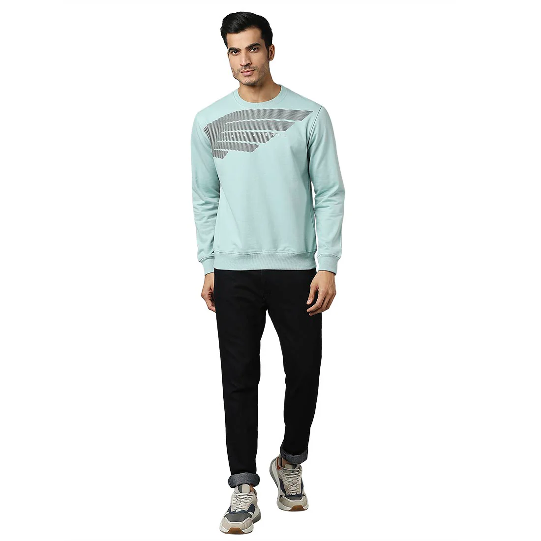 Men Blue Slim Fit Print Cotton Polyster Blend Round Collar Sweatshirts - Image 5