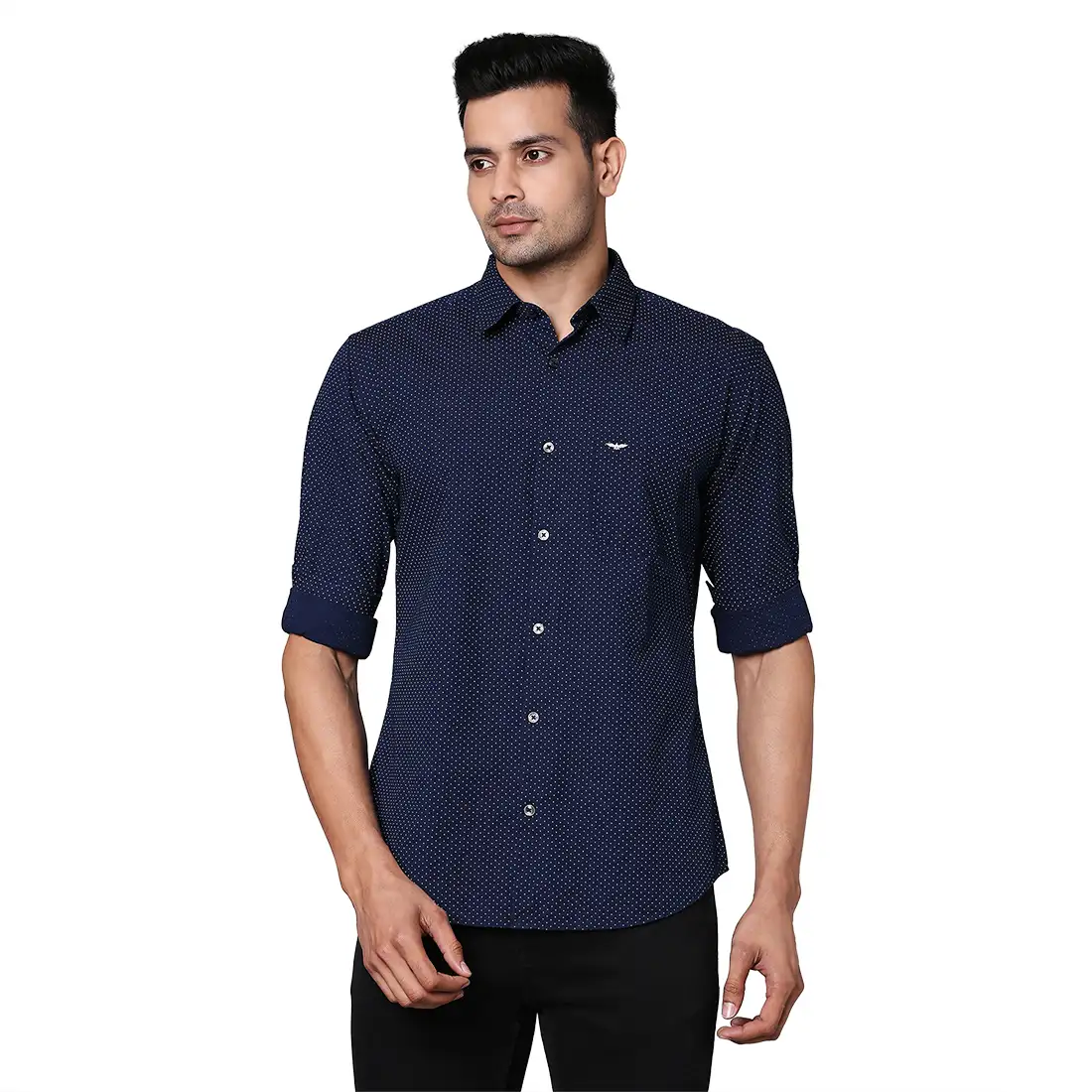 Men Blue Slim Fit Print Cotton Regular Collar Shirts