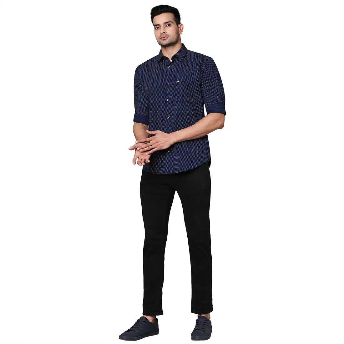 Men Blue Slim Fit Print Cotton Regular Collar Shirts - Image 5