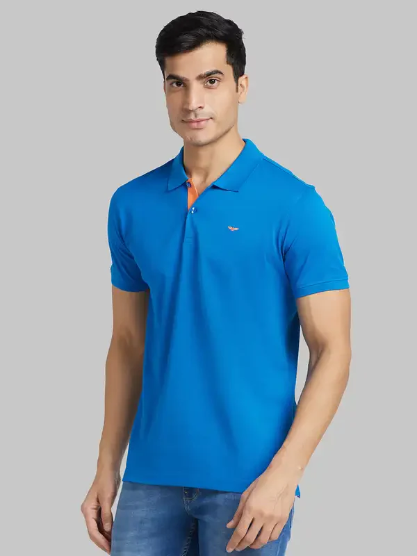 Park Avenue Men Blue Slim Fit Printed Polo Neck Collar T-Shirt - Image 3