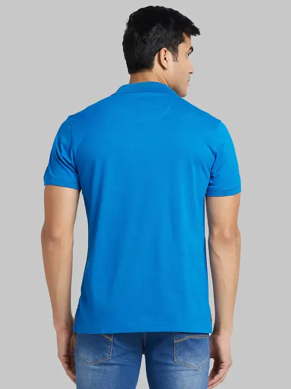Park Avenue Men Blue Slim Fit Printed Polo Neck Collar T-Shirt - Image 4