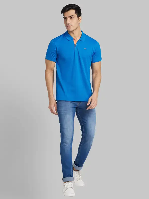 Park Avenue Men Blue Slim Fit Printed Polo Neck Collar T-Shirt - Image 5
