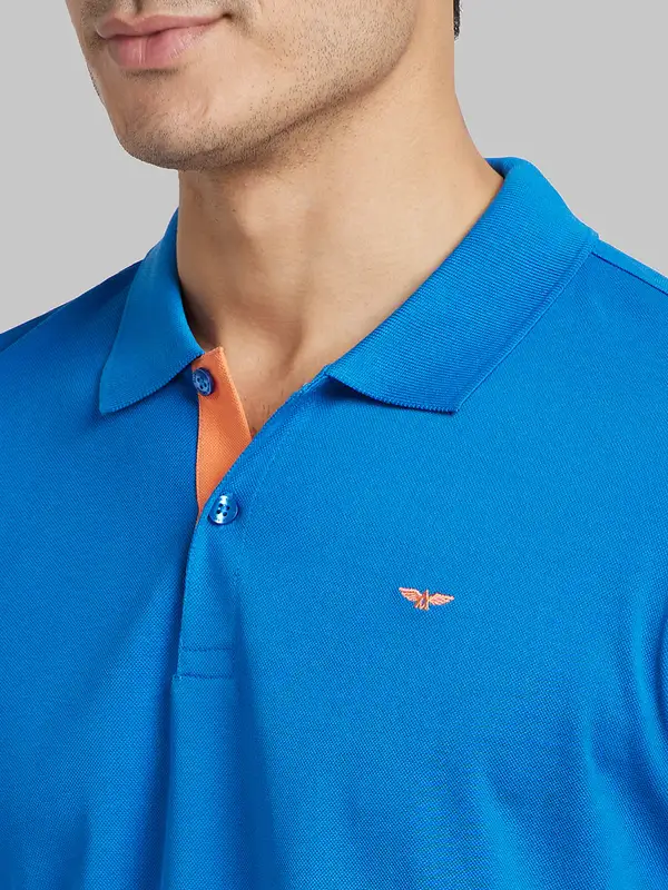 Park Avenue Men Blue Slim Fit Printed Polo Neck Collar T-Shirt - Image 6