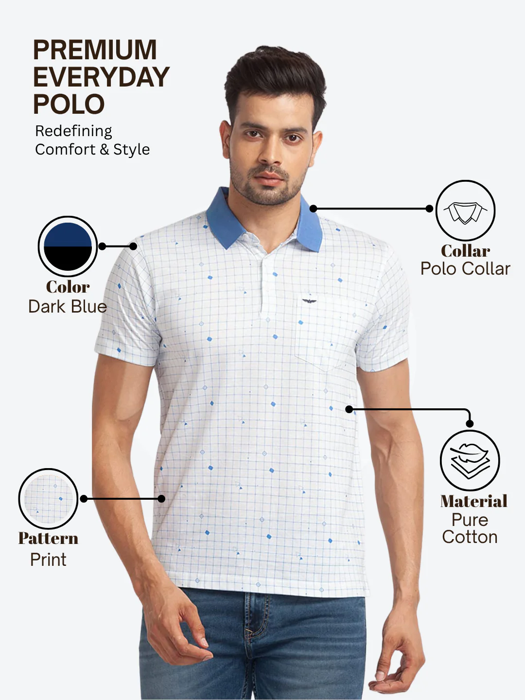 Park Avenue Men Blue Slim Fit Printed Polo Neck Collar T-Shirt - Image 4
