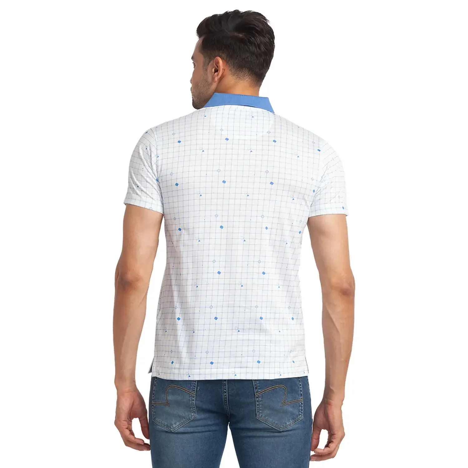 Park Avenue Men Blue Slim Fit Printed Polo Neck Collar T-Shirt - Image 5