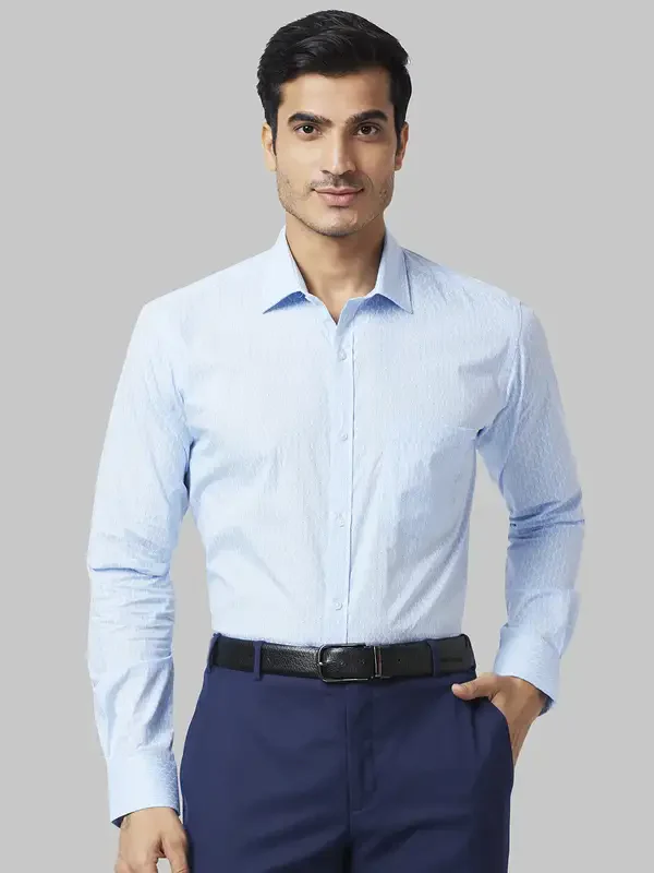 Men Blue Slim Fit Print Cotton Shirts