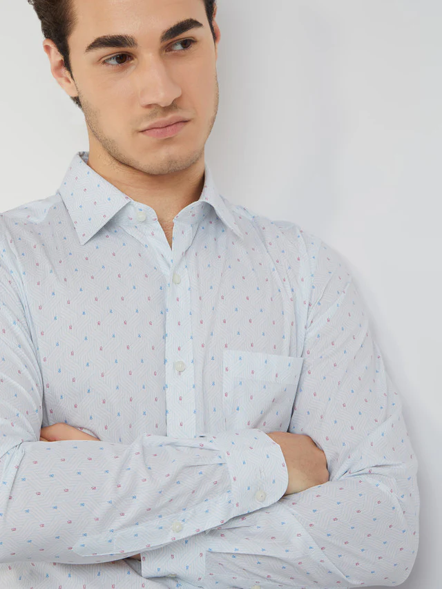 Men Blue Slim Fit Print Cotton Shirts - Image 6