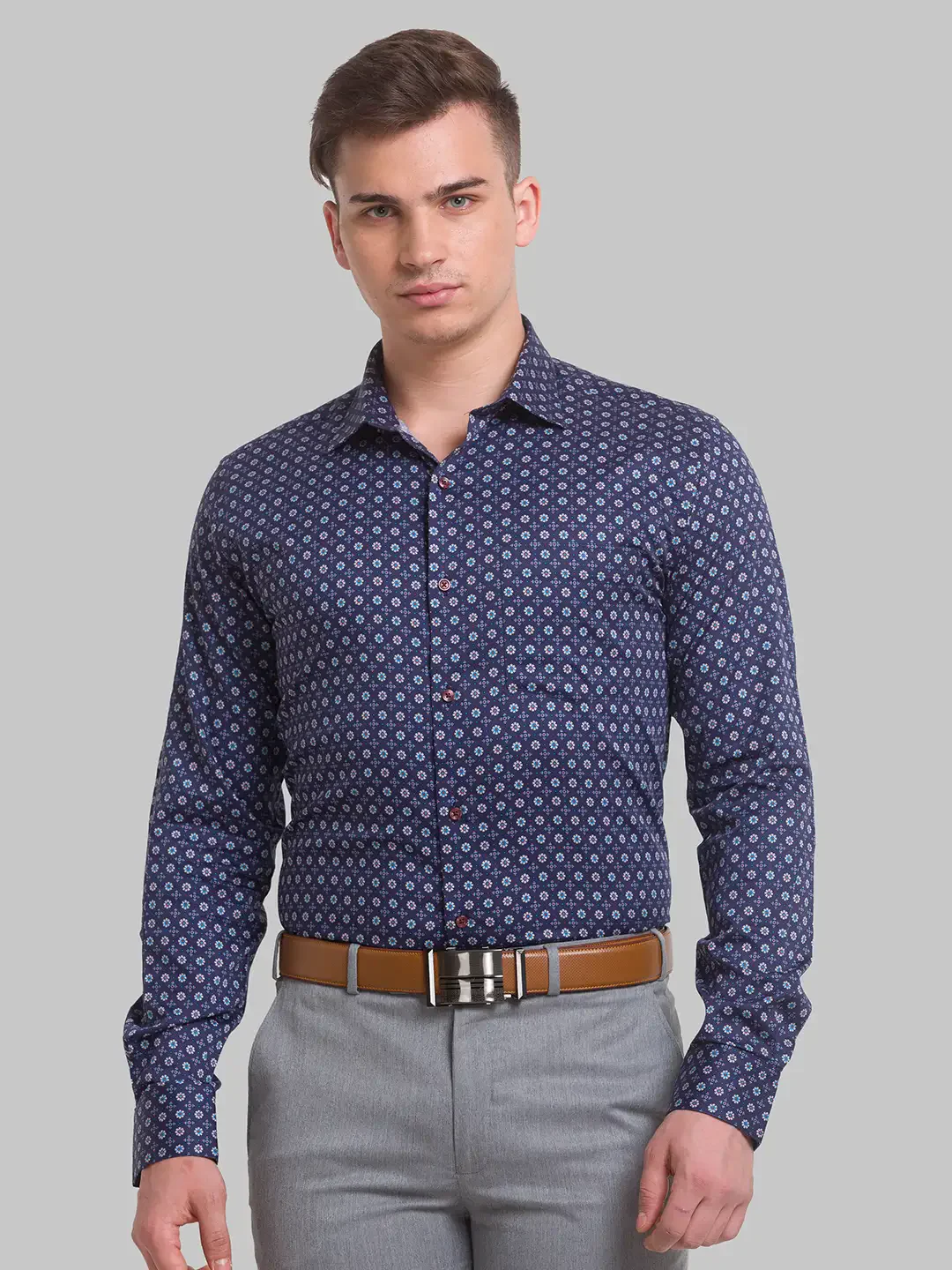 Men Blue Slim Fit Print Cotton Shirts