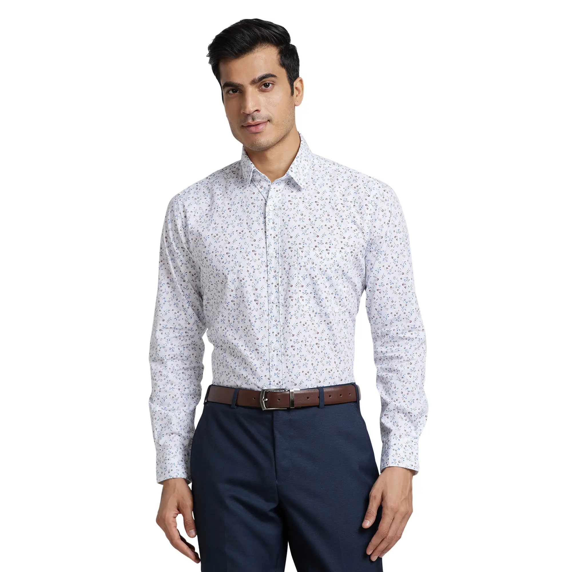 Raymond Men White Printed Slim Fit Cotton Casual Shirt
