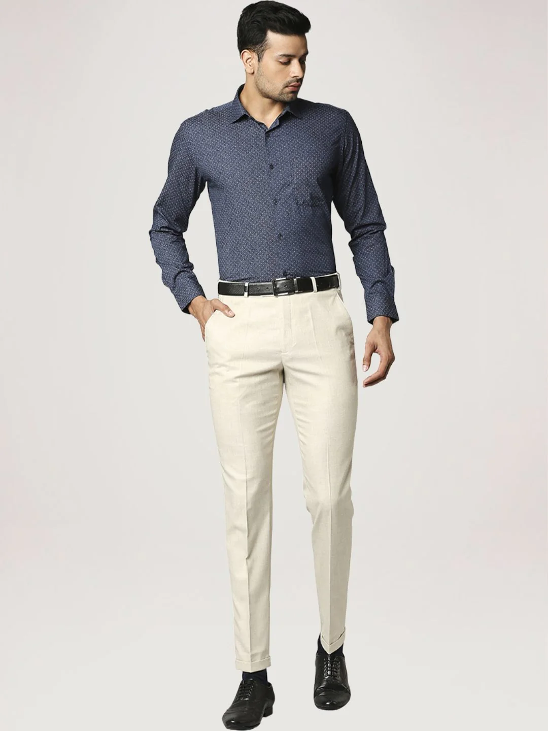 Men Blue Slim Fit Print Cotton Shirts - Image 2