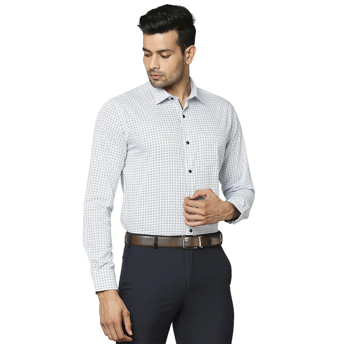 Men Blue Slim Fit Print Cotton Shirts - Image 2