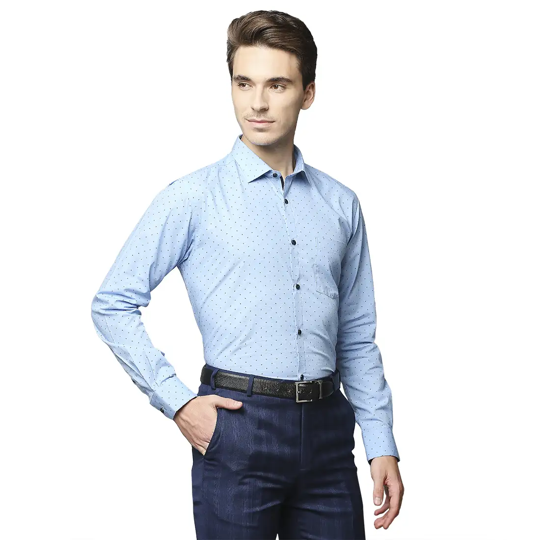 Men Blue Slim Fit Print Cotton Shirts - Image 2