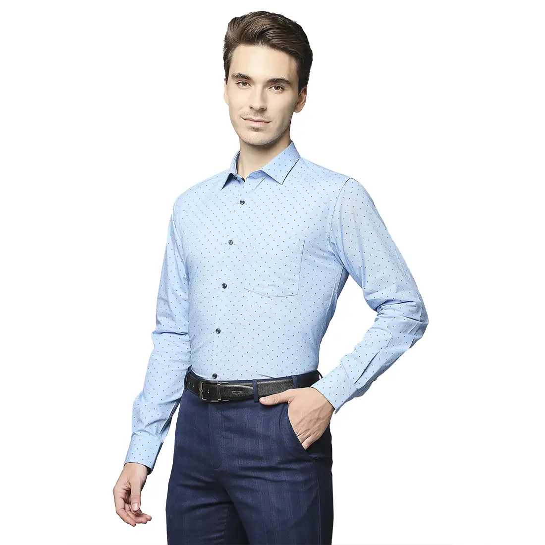 Men Blue Slim Fit Print Cotton Shirts - Image 3