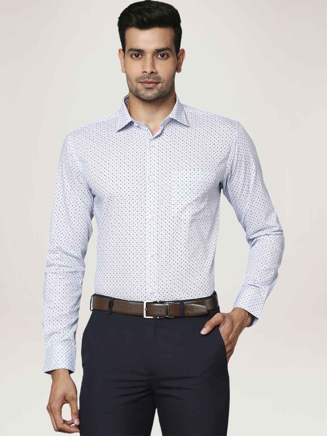 Men Blue Slim Fit Print Cotton Shirts - Image 3