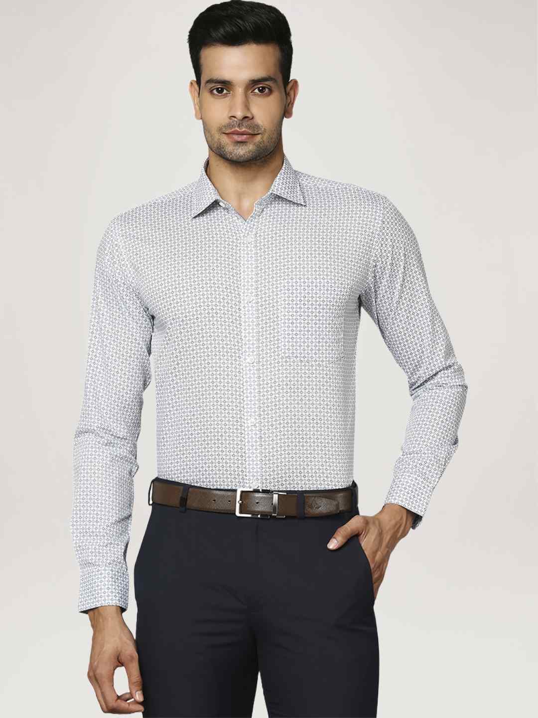 Men Blue Slim Fit Print Cotton Shirts - Image 5
