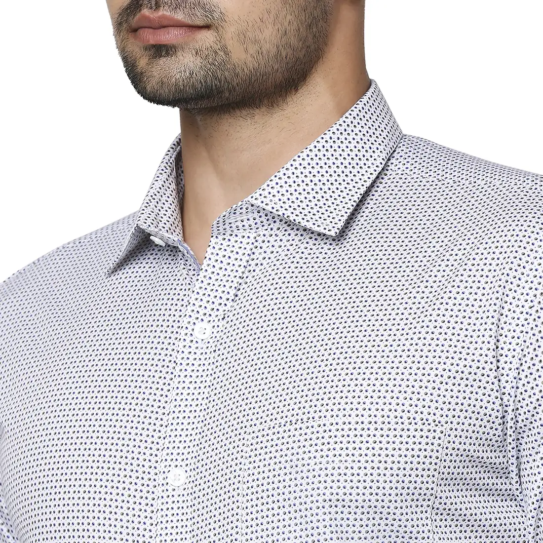 Men Blue Slim Fit Print Cotton Shirts - Image 6