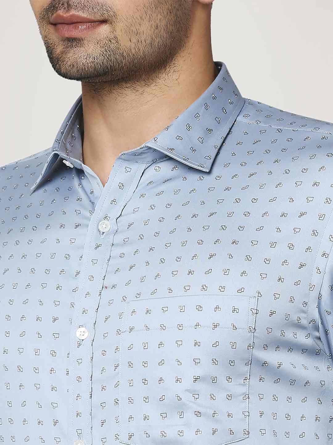 Men Blue Slim Fit Print Cotton Shirts