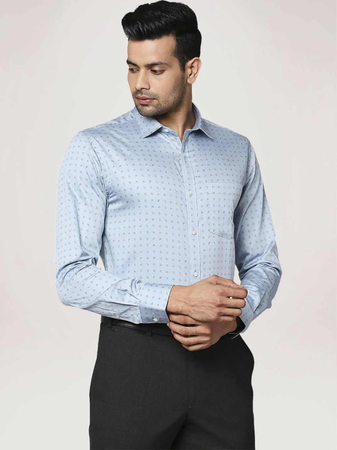 Men Blue Slim Fit Print Cotton Shirts - Image 5