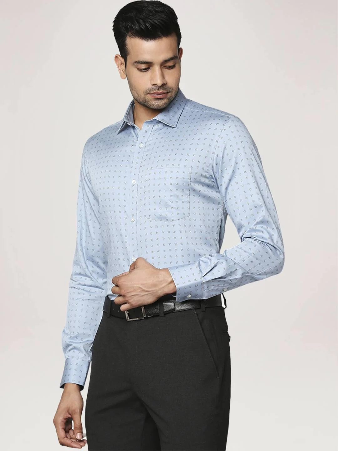 Men Blue Slim Fit Print Cotton Shirts - Image 6