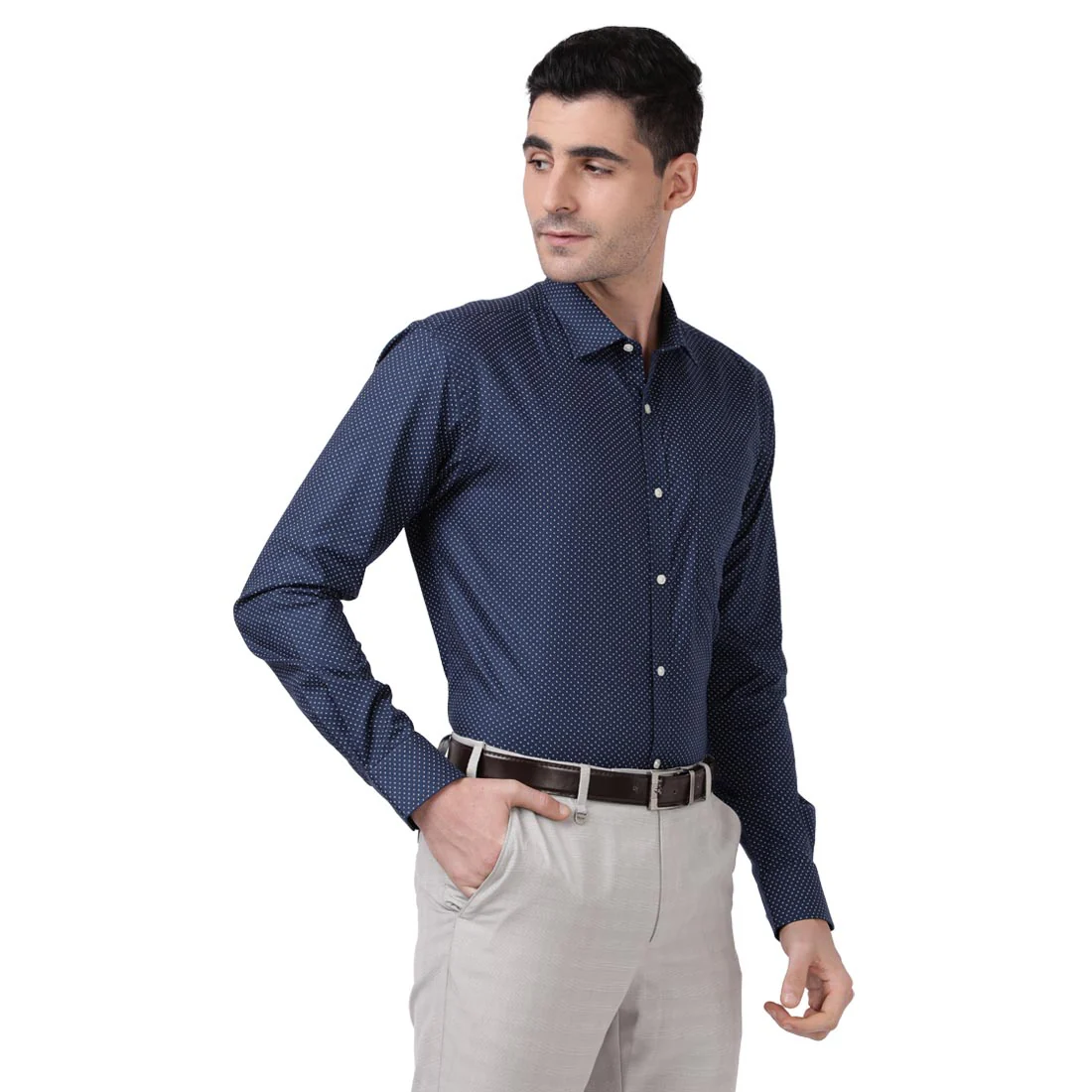 Men Blue Slim Fit Print Cotton Shirts - Image 2