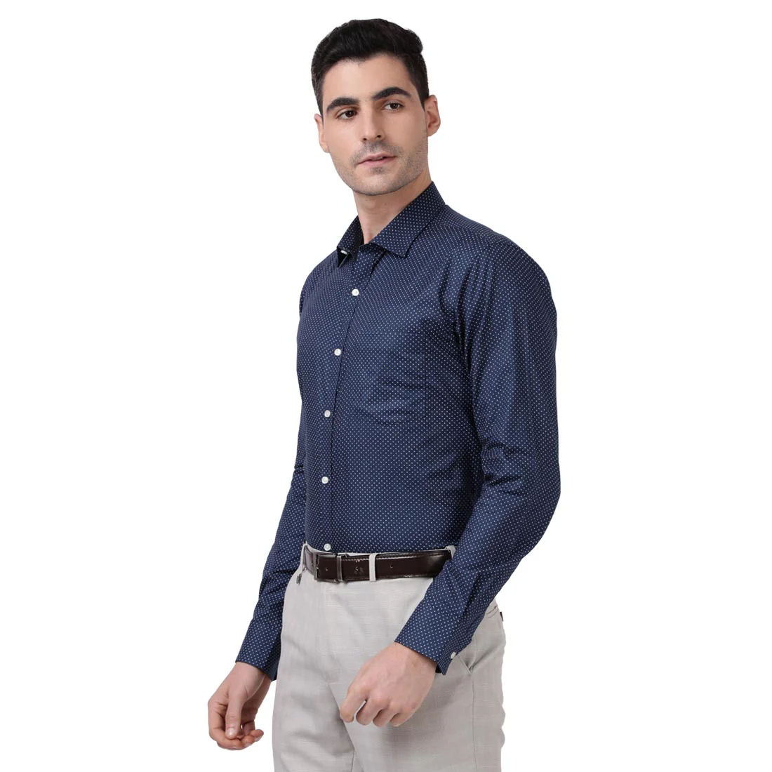 Men Blue Slim Fit Print Cotton Shirts - Image 3