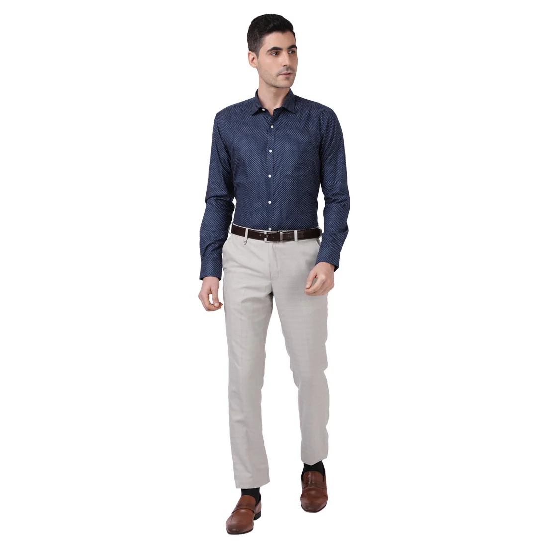Men Blue Slim Fit Print Cotton Shirts - Image 5