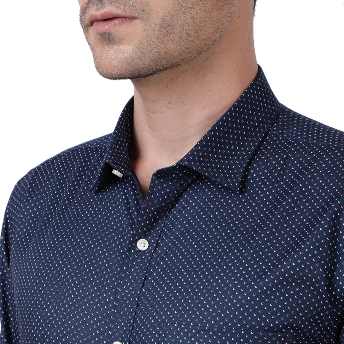 Men Blue Slim Fit Print Cotton Shirts - Image 6