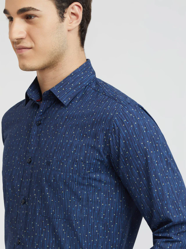 Men Blue Slim Fit Print Cotton Shirts - Image 6