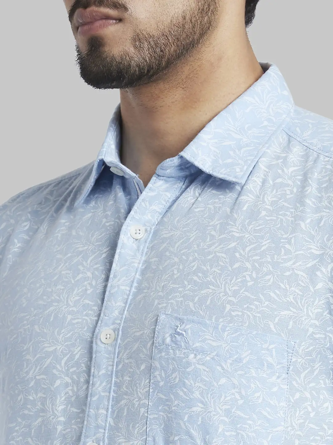 Men Blue Slim Fit Print Linen Cotton Blend Full Sleeve Shirts - Image 6