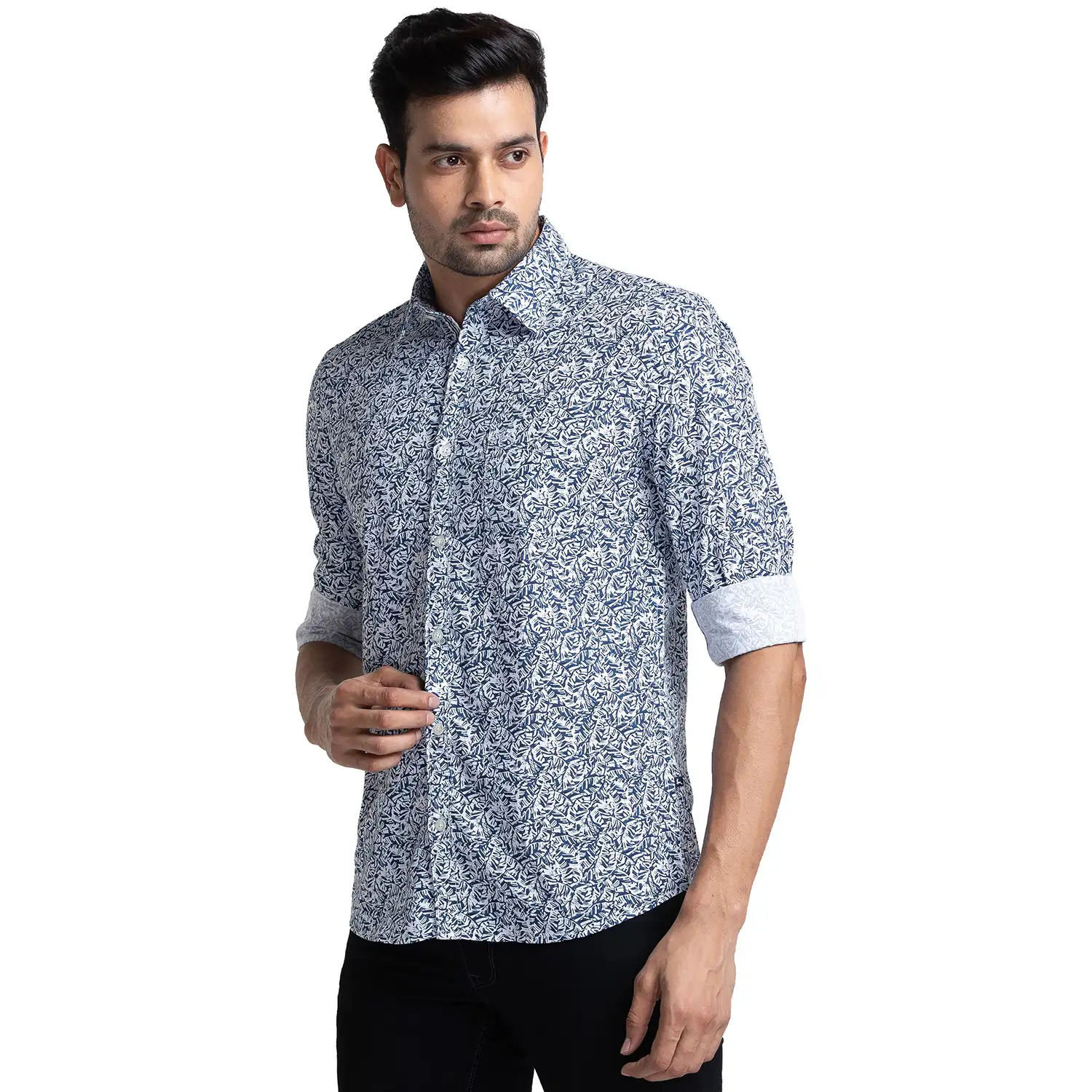 Men Blue Slim Fit Print Polyester Blend Full Sleeve Shirts - Image 3